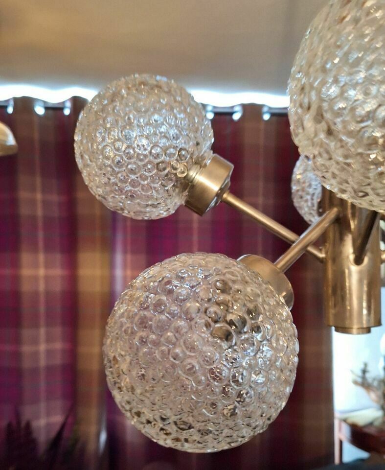 Lighting Sputnik German Chandelier, 8 Crystal Bubble Glass Shades By Richard Essig, 1968 photo