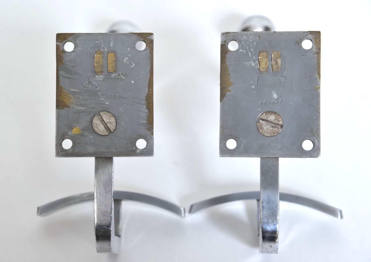 1800.0 Rare Pair Chrome Steel Jean Royere Coat Hooks Racks Hangers Mid Century French 1950s Modernist photo