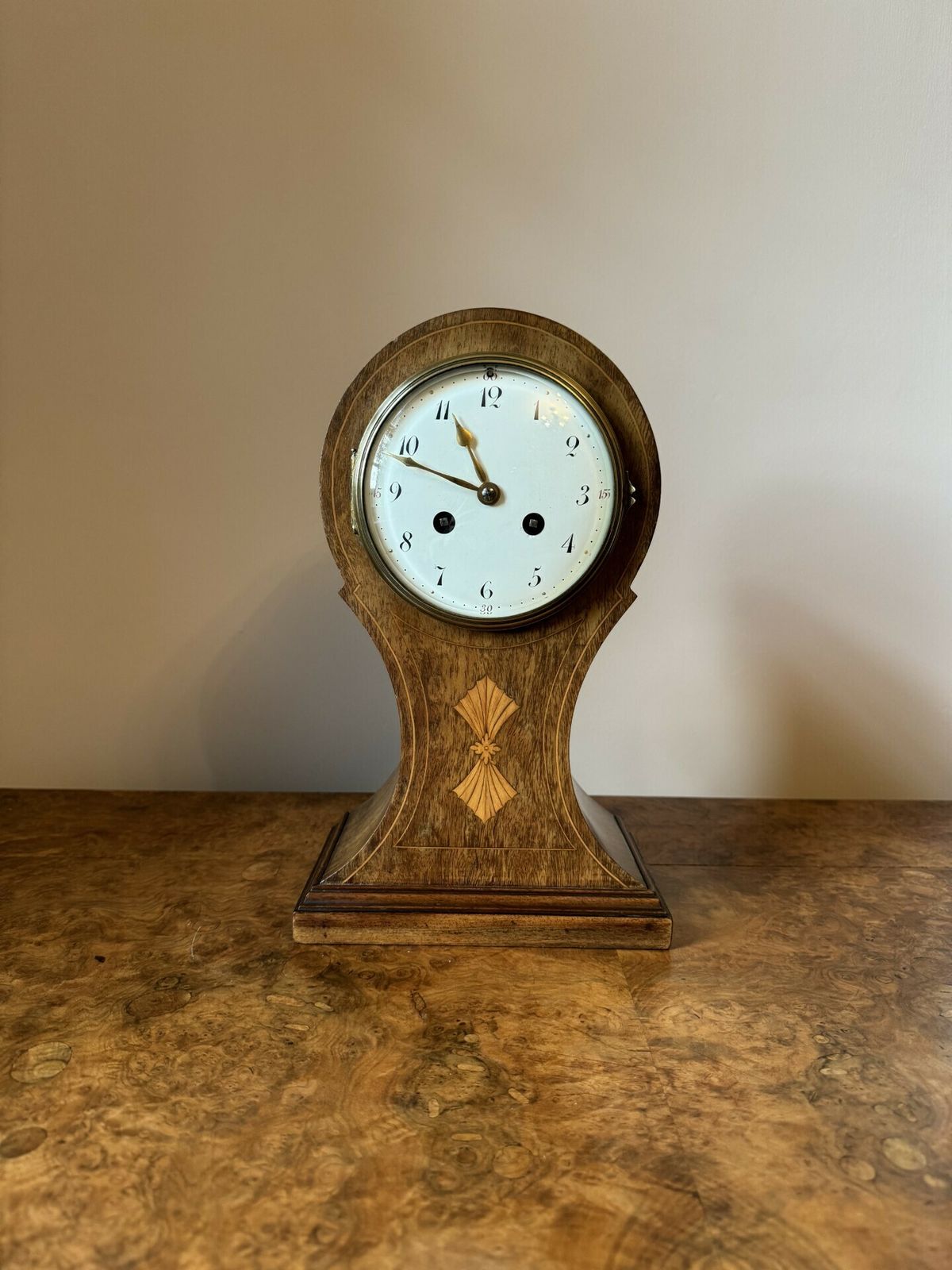 Wonderful Quality Edwardian Mahogany Inlaid Balloon Shaped Mantle Clock