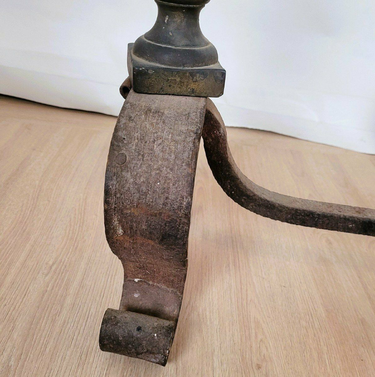 photo for sale Pair Of Andirons In Bronze And Wrought Iron, 19th Century