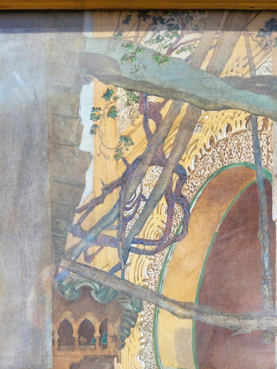 Lively Alley, Framed Orientalist Watercolor, Late 19th Century Early 20th Century photo buy