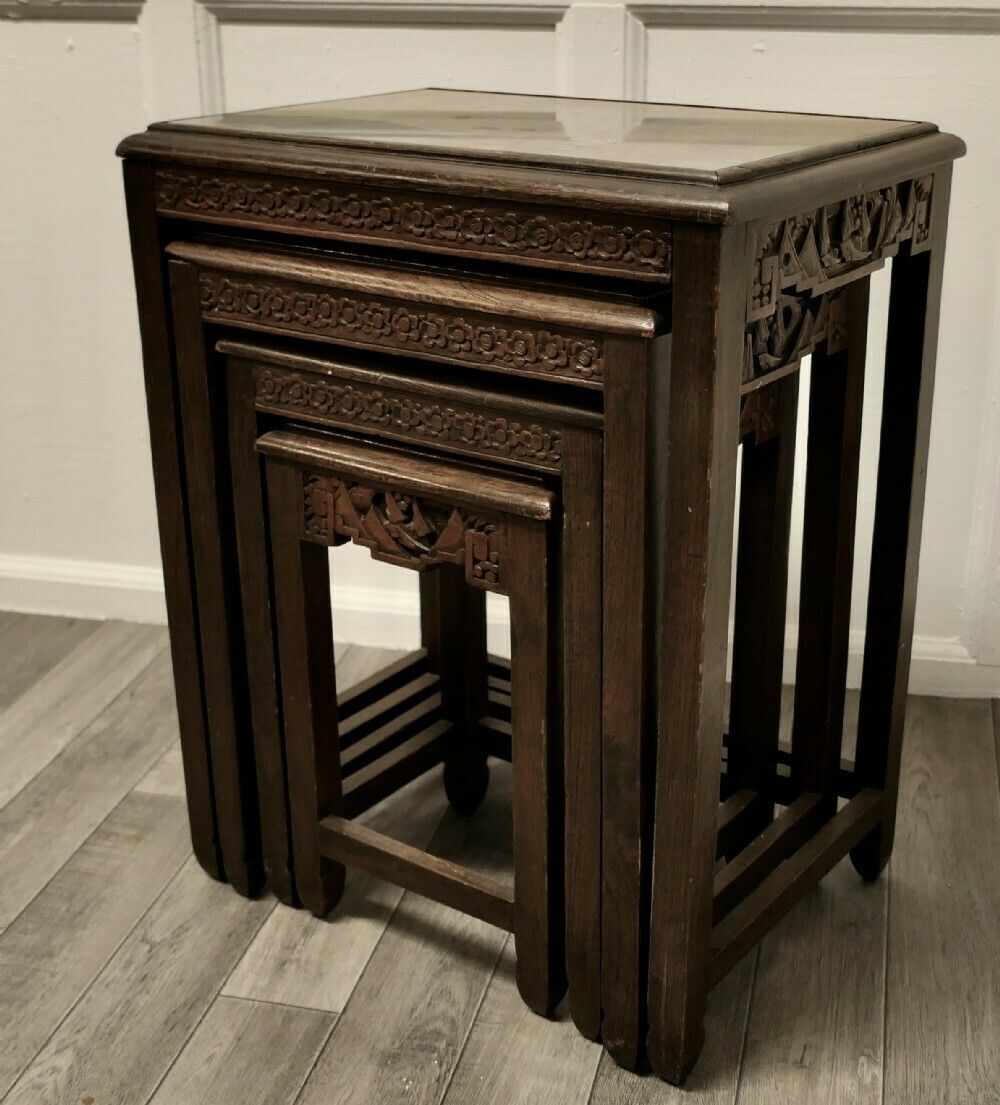 Furniture Beautifully Carved Chinoiserie Nest Of Four Tables photo