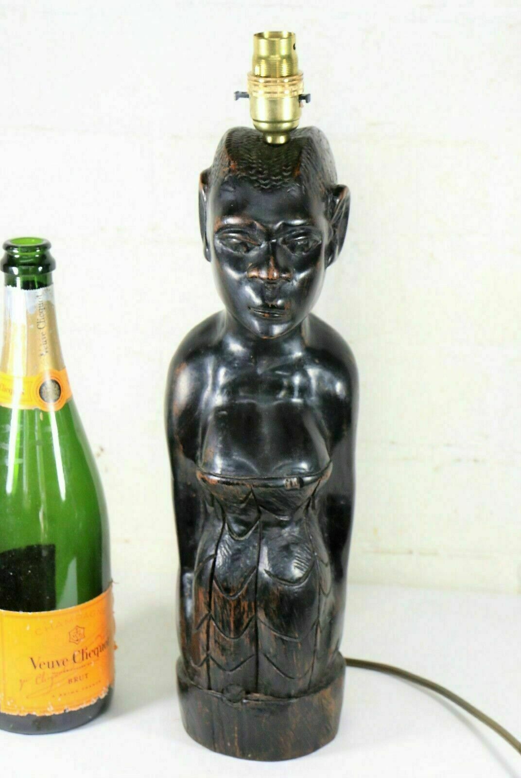 African Figure Carved Ebonised Wood Table Lamp Ethnic Early 20th C Excellent photo furniture