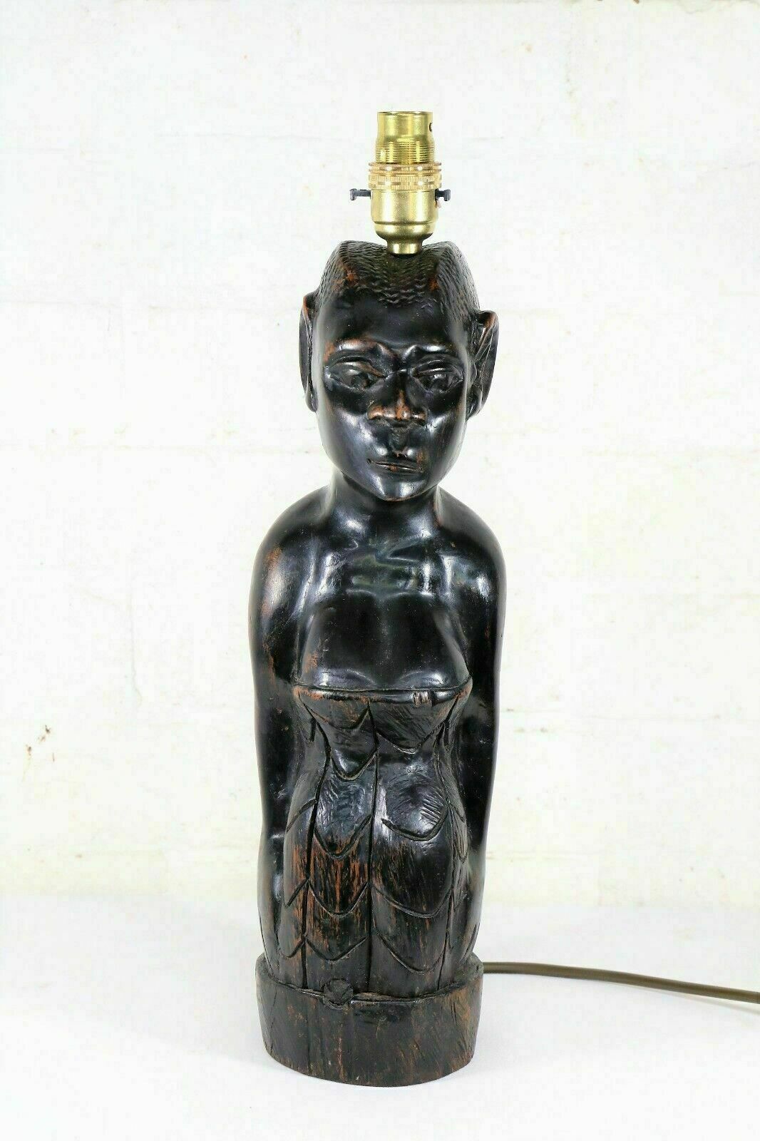 African Figure Carved Ebonised Wood Table Lamp Ethnic Early 20th C Excellent photo 110.0