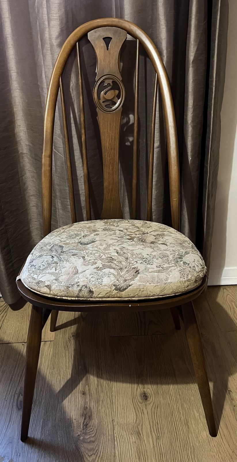 Ercol Dining Table Pedestal Extending And Set Of Four Swan Back Chairs photo buy
