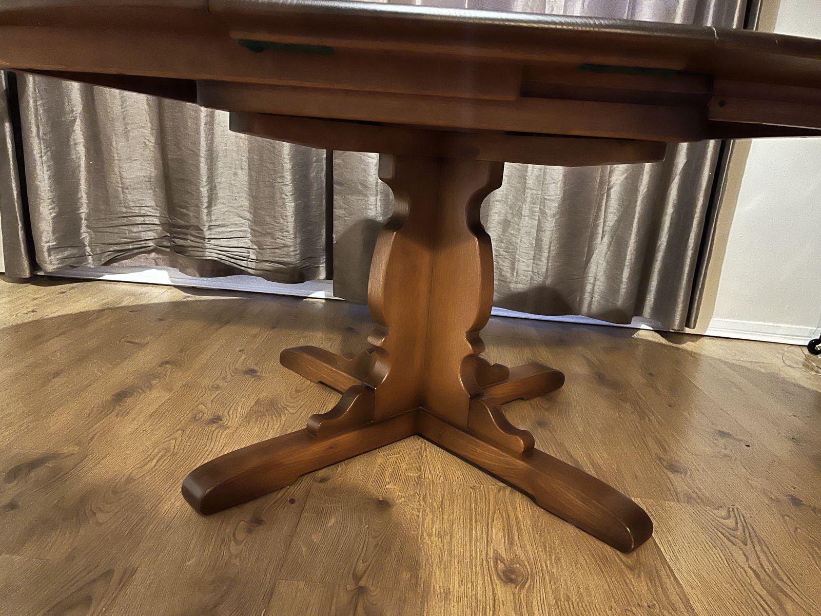 Furniture Ercol Dining Table Pedestal Extending And Set Of Four Swan Back Chairs photo