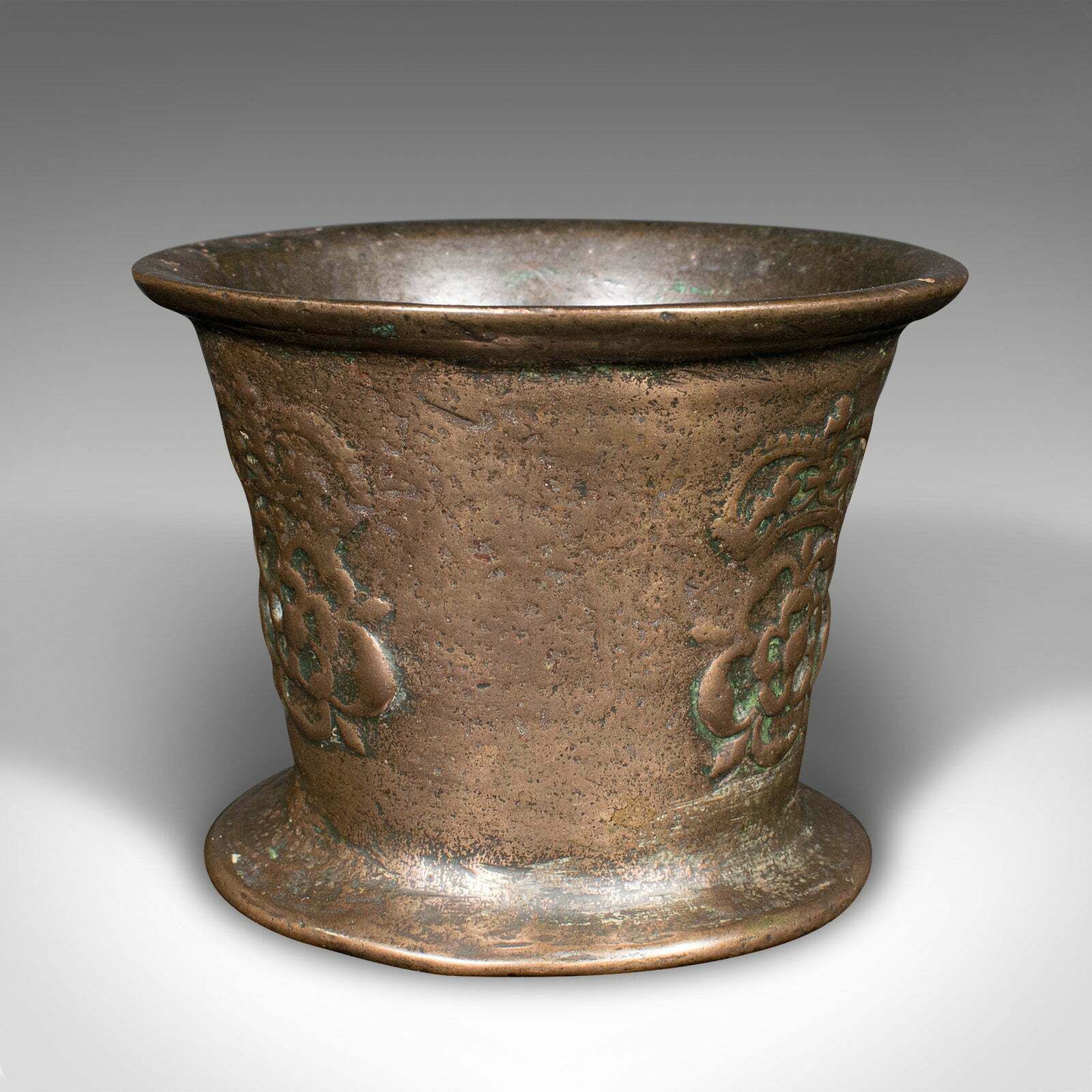 Antique Tudor Rose Mortar And Pestle, English, Bronze, Apothecary, 17th Century photo vinterior