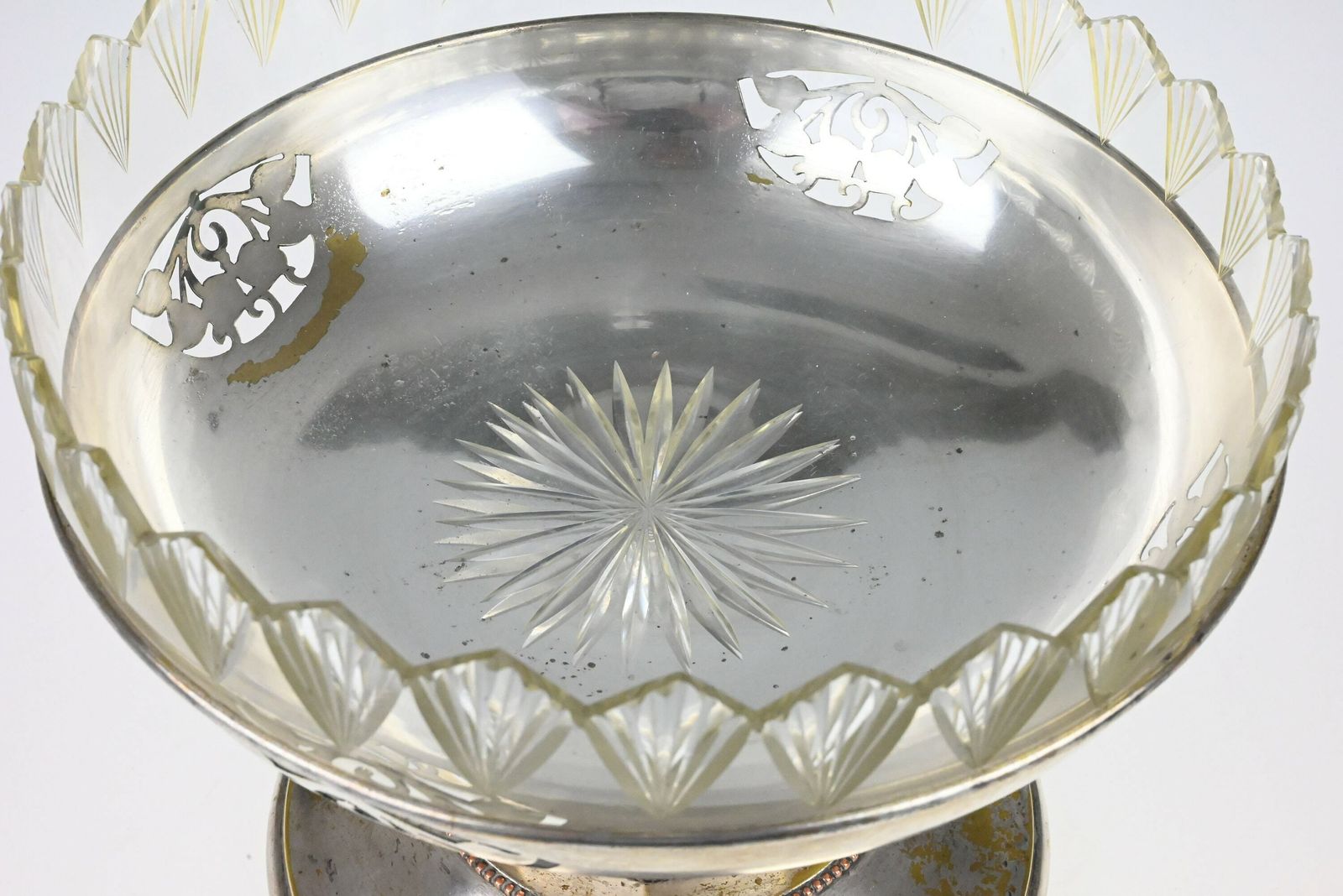 Antique Art Nouveau Metal Fruit Stand With Glass Bowl   Table Centerpiece, Art Nouveau Decor, Pedestal Fruit Bowl, Pedestal Fruit Dish photo 116.0
