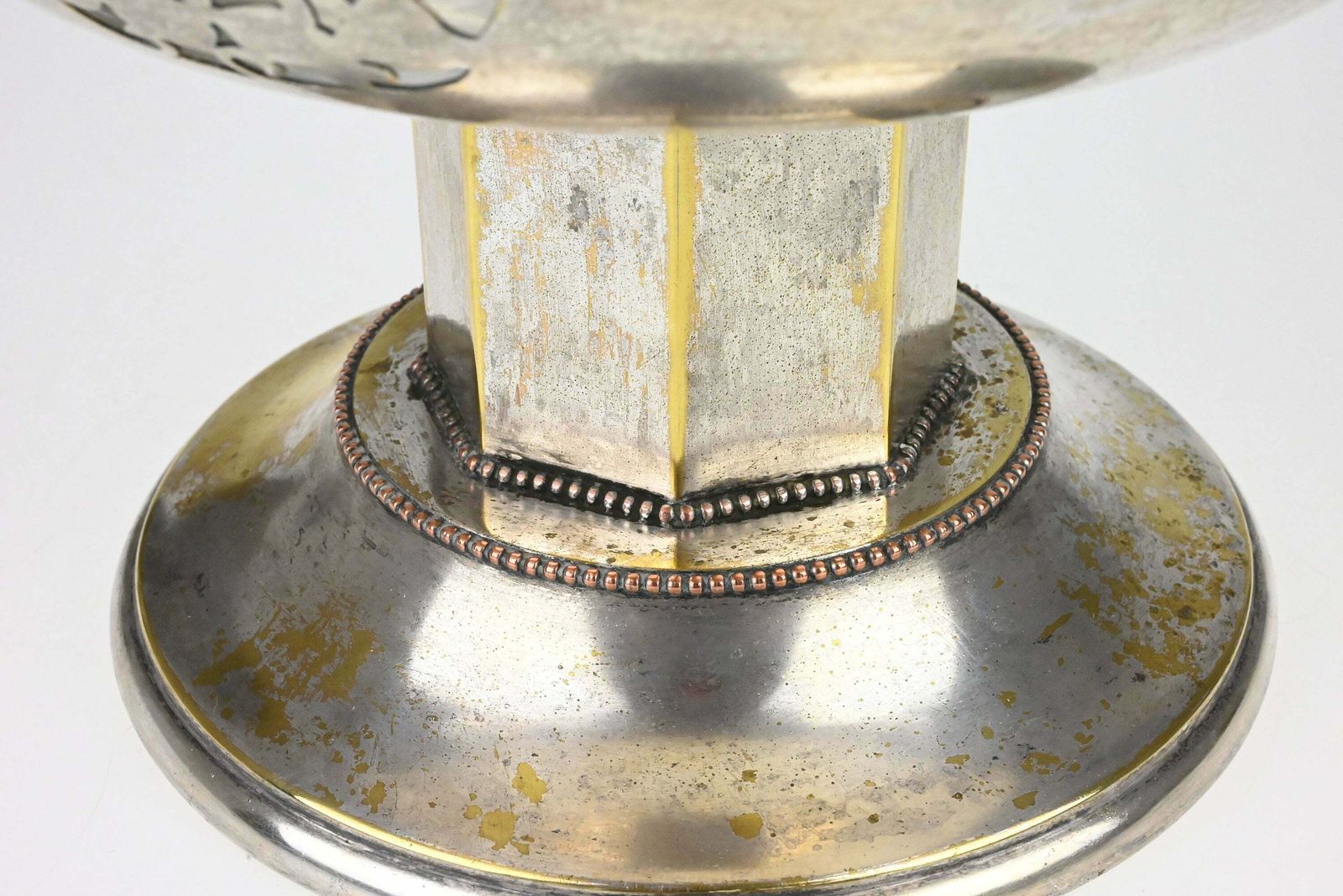 Antique Art Nouveau Metal Fruit Stand With Glass Bowl   Table Centerpiece, Art Nouveau Decor, Pedestal Fruit Bowl, Pedestal Fruit Dish photo vinterior