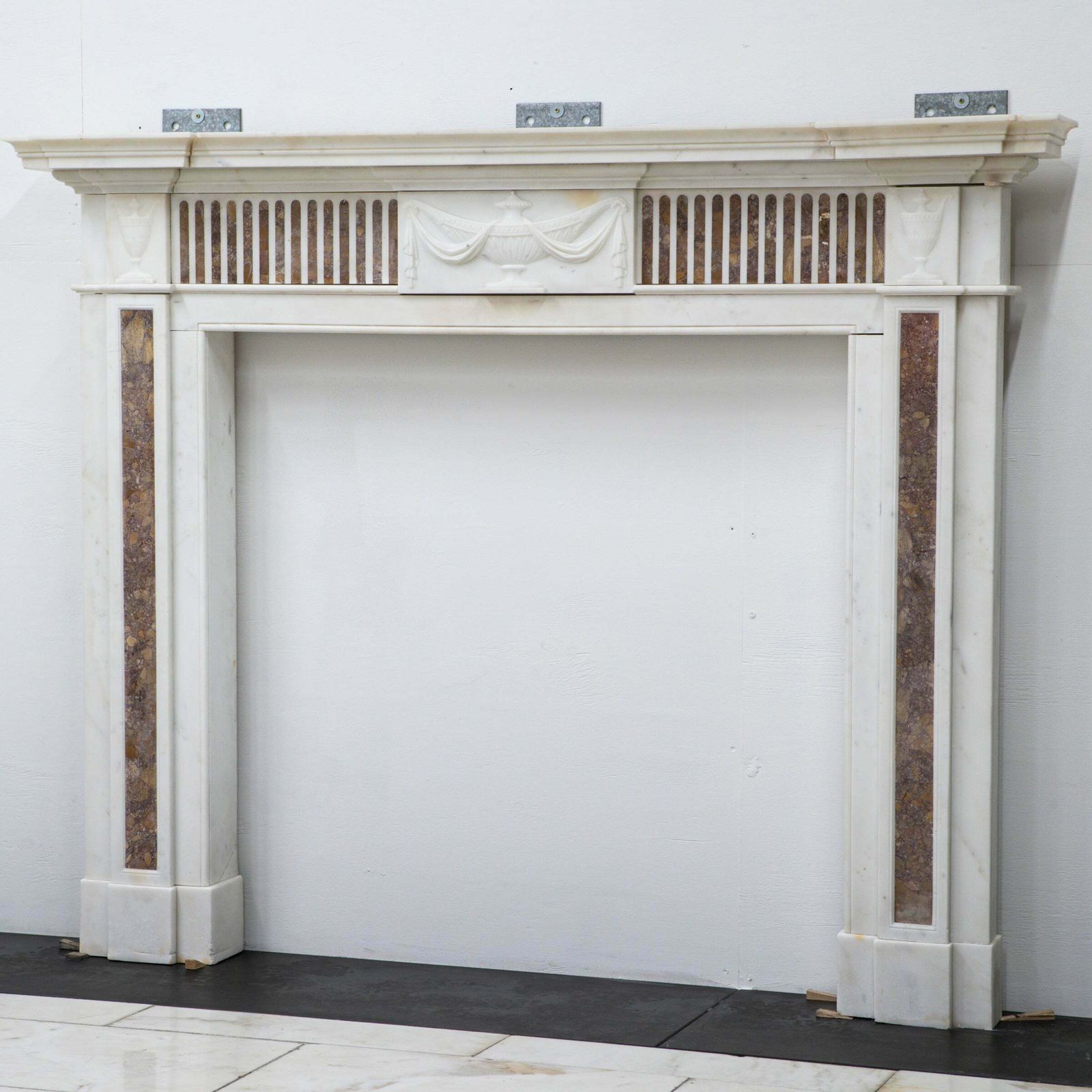 Marble Antique Late Georgian Statuary And Spanish Brocatello Inlay Chimneypiece C.1790 photo for sale