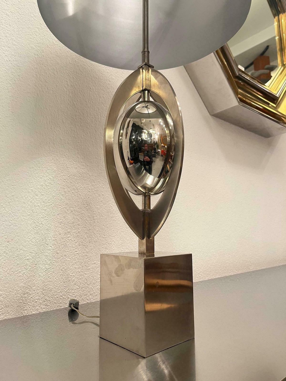 Pair Of Vintage "Ogive" Stainless Steel Table Lamps By Maison Charles Ca. 1970s photo Lighting