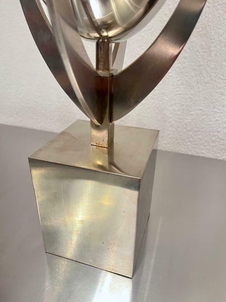 Pair Of Vintage "Ogive" Stainless Steel Table Lamps By Maison Charles Ca. 1970s photo vinterior