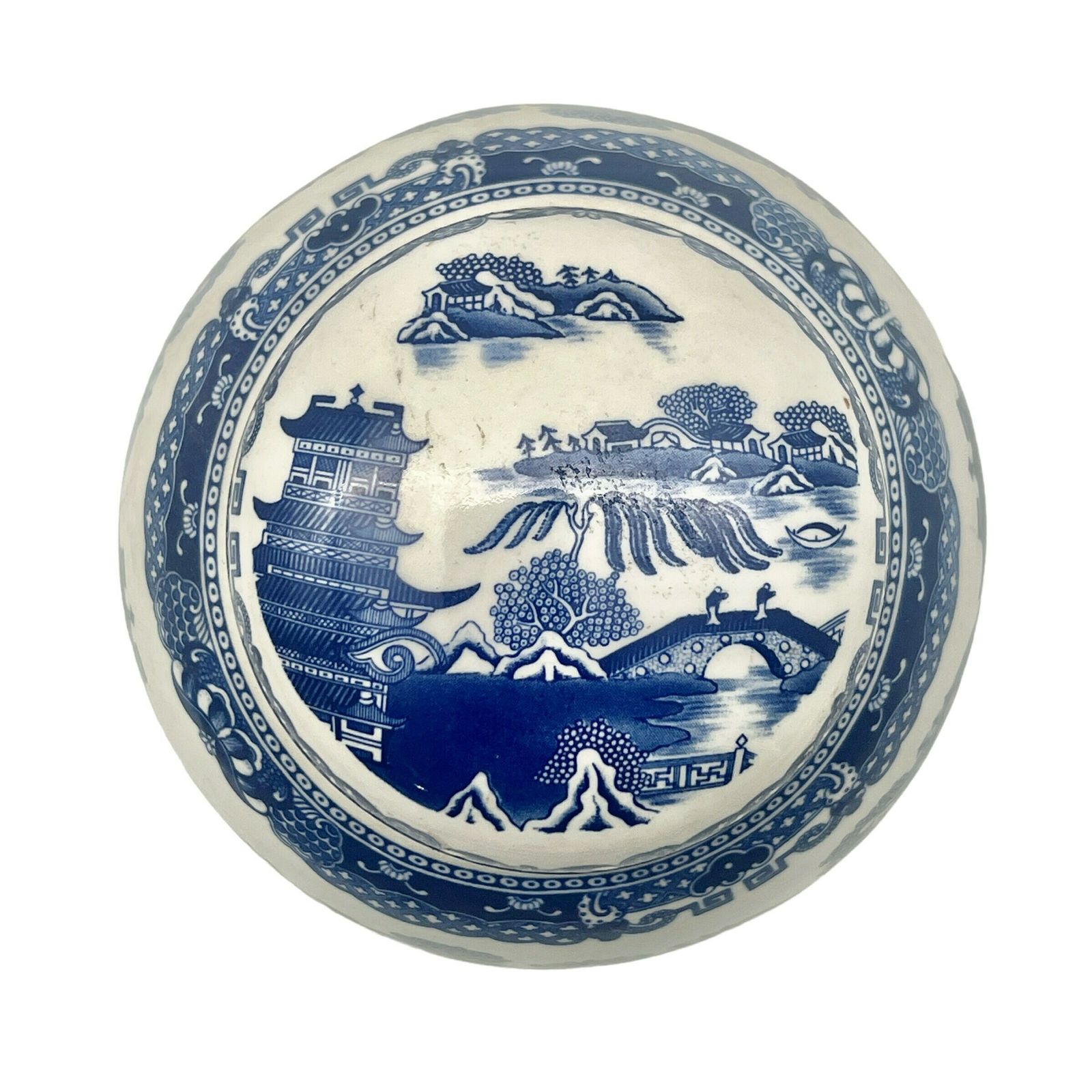 Vintage Ringtons Limited Ceramic Tea Caddy   Newcastle Upon Tyne   Blue & White Pagoda Design   Kitchenalia photo Home Decor