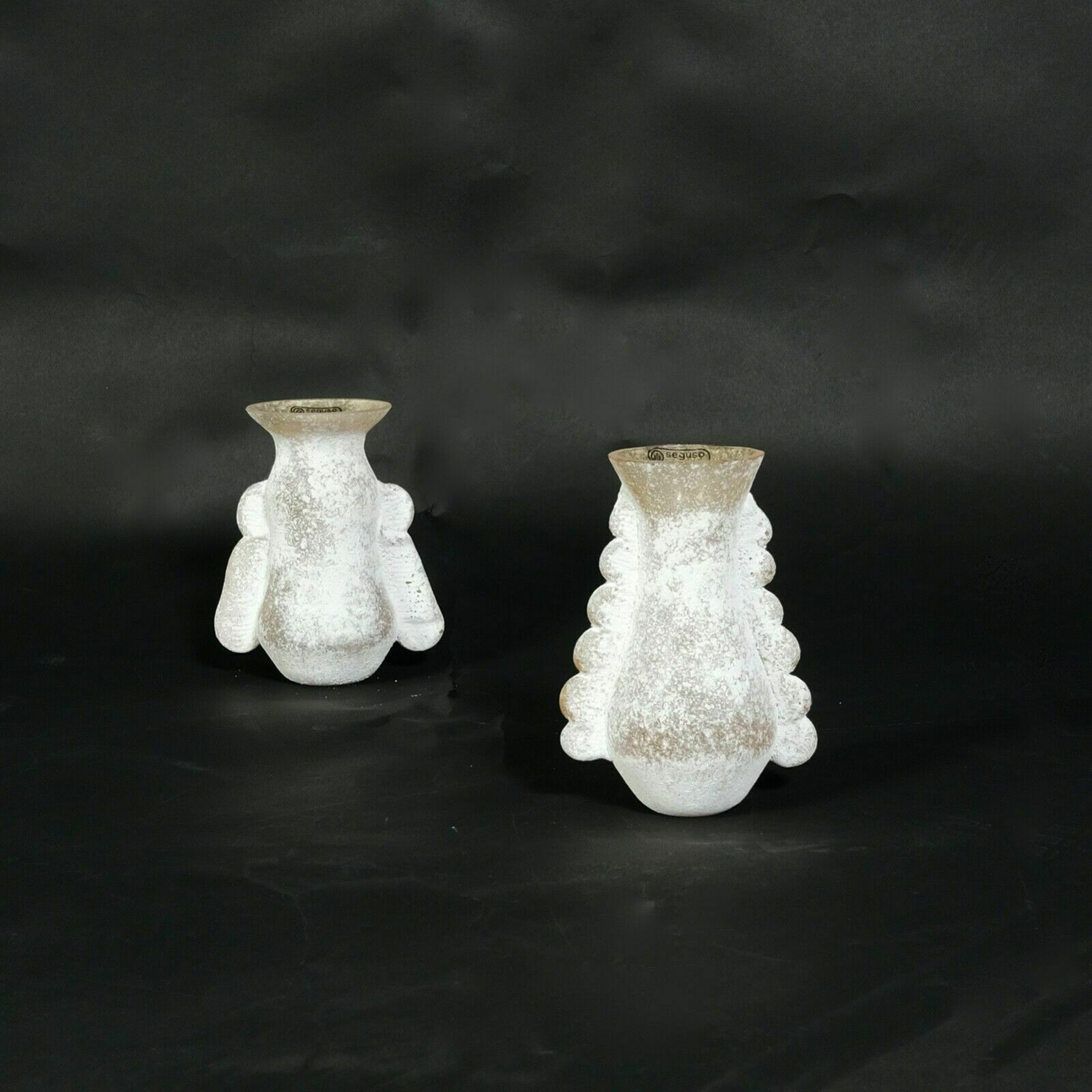 Pair Of Seguso Vases Ocher Glass Vases Vittorio Rigattieri Murano 1970s