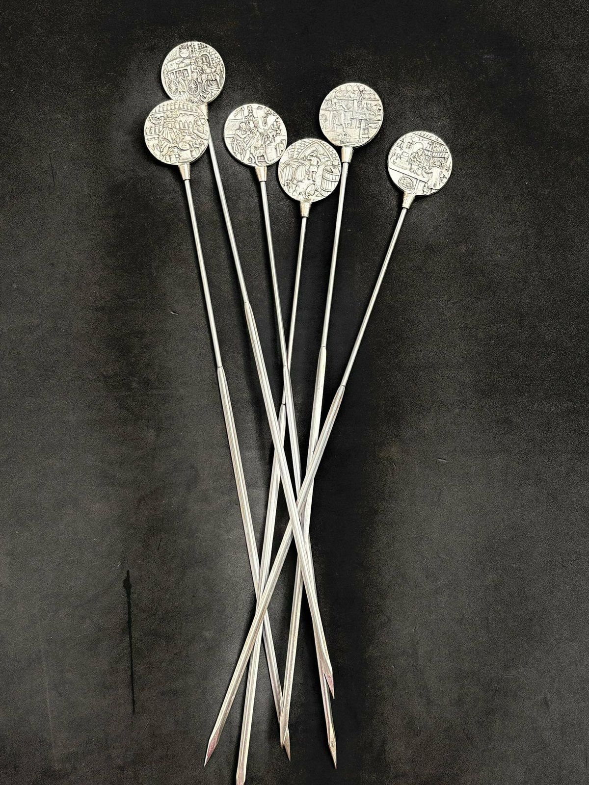 Skewers Set 6 Old Profession Illustrations Barbecue Grill Picks Made In France Very Rare Set Hunter Gift Meat Seafood Wild Meat Gift photo vintage