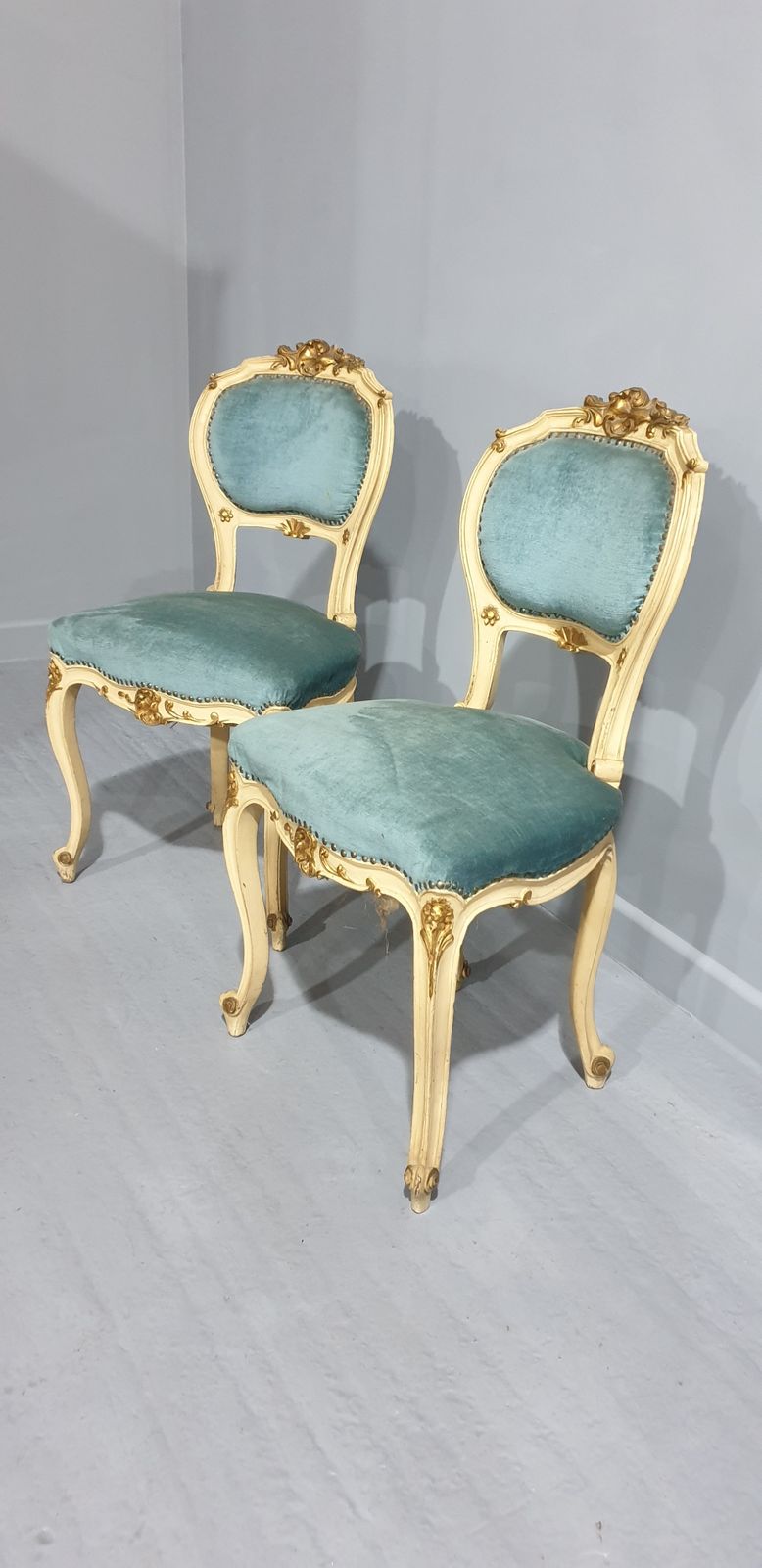 Super Pair French Painted Boudoir Chairs photo for sale