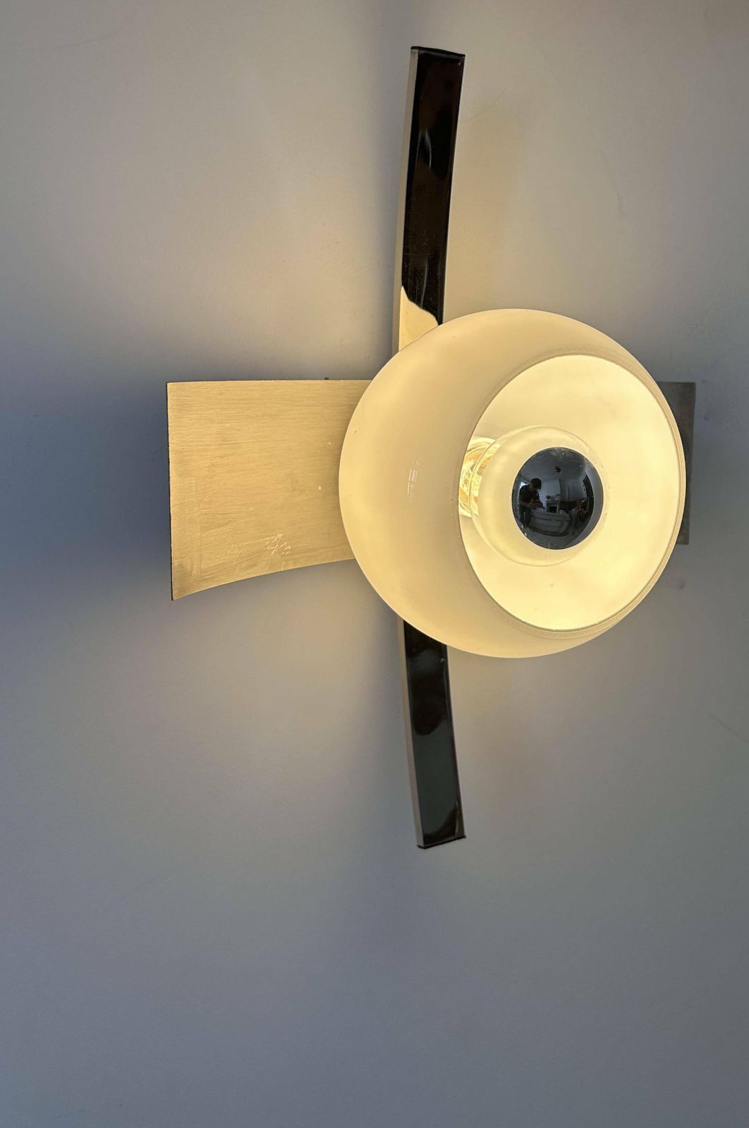 Vintage Wall Lamp, Brushed Chrome And Opaline Metal, France 1960s photo 239.0