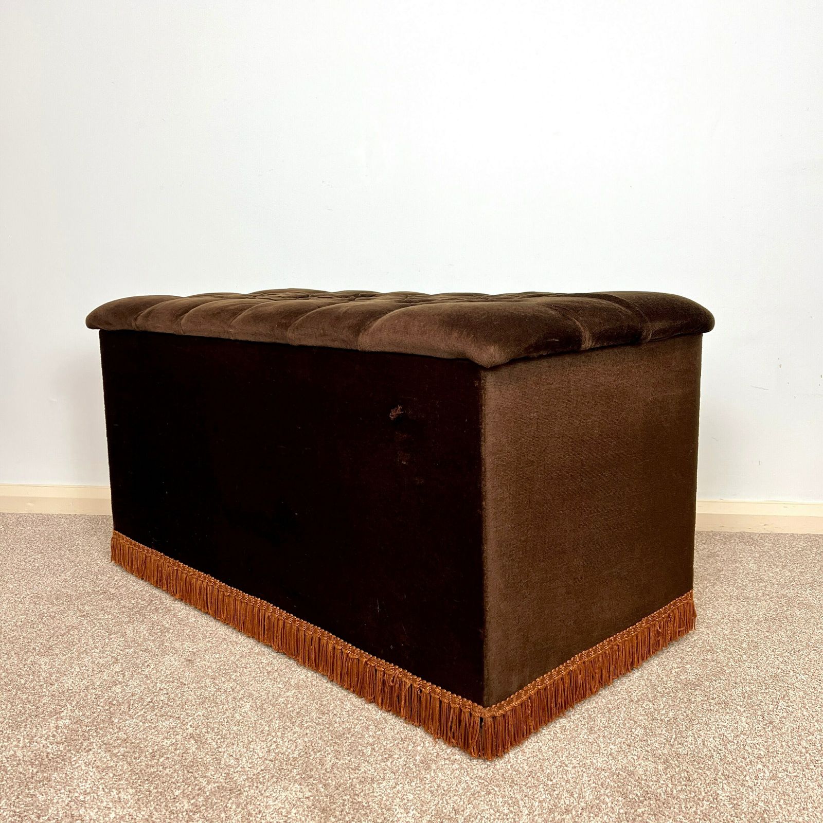 Mid Century Brown Velvet Blanket Box With Tassels 1960s photo for sale