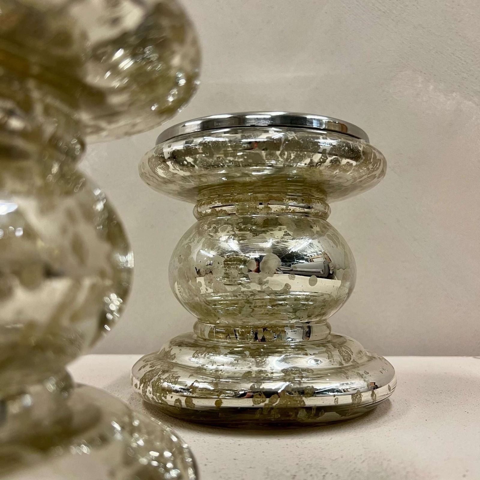 Pair Of Silvered Glass Candle Stands