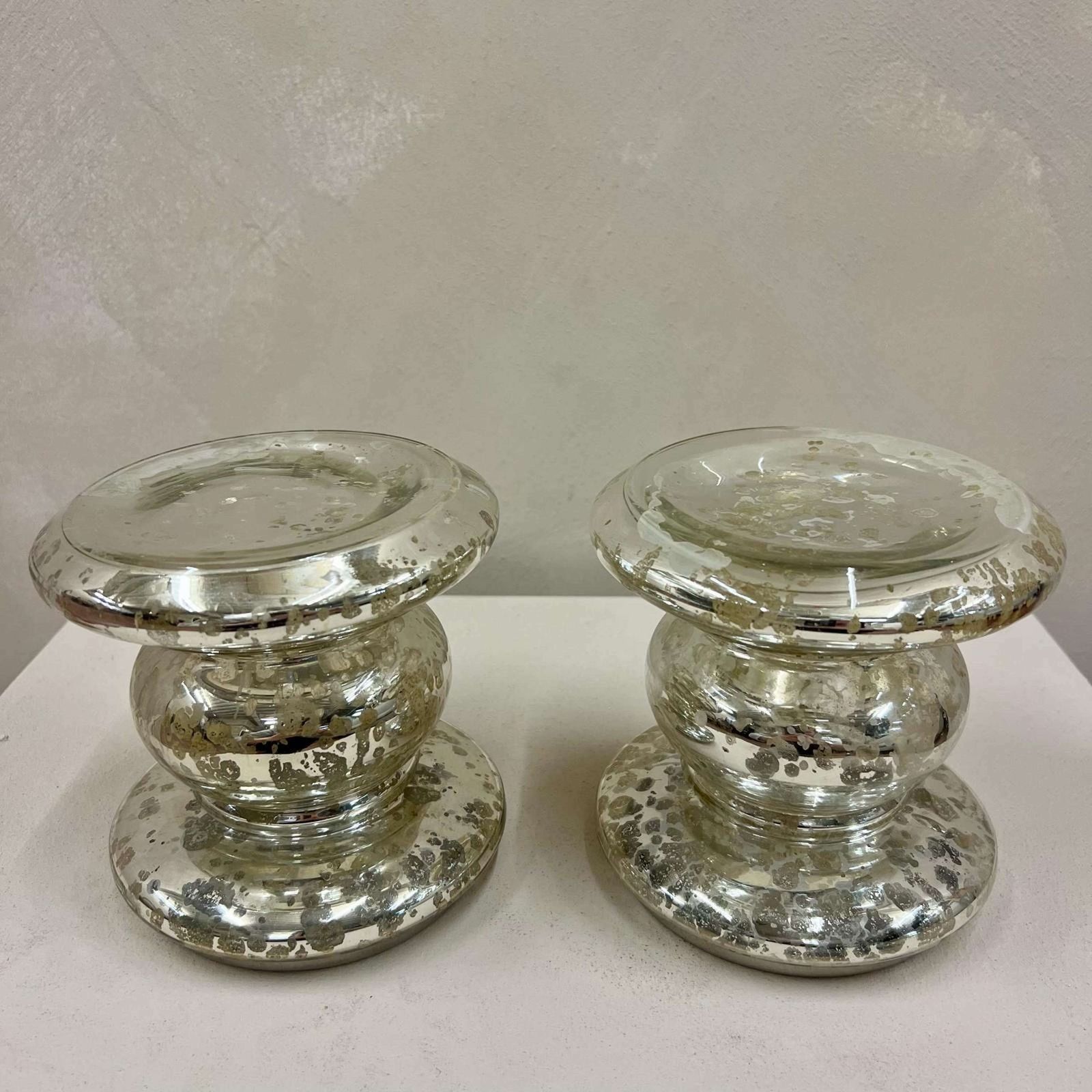 Pair Of Silvered Glass Candle Stands photo Home Decor
