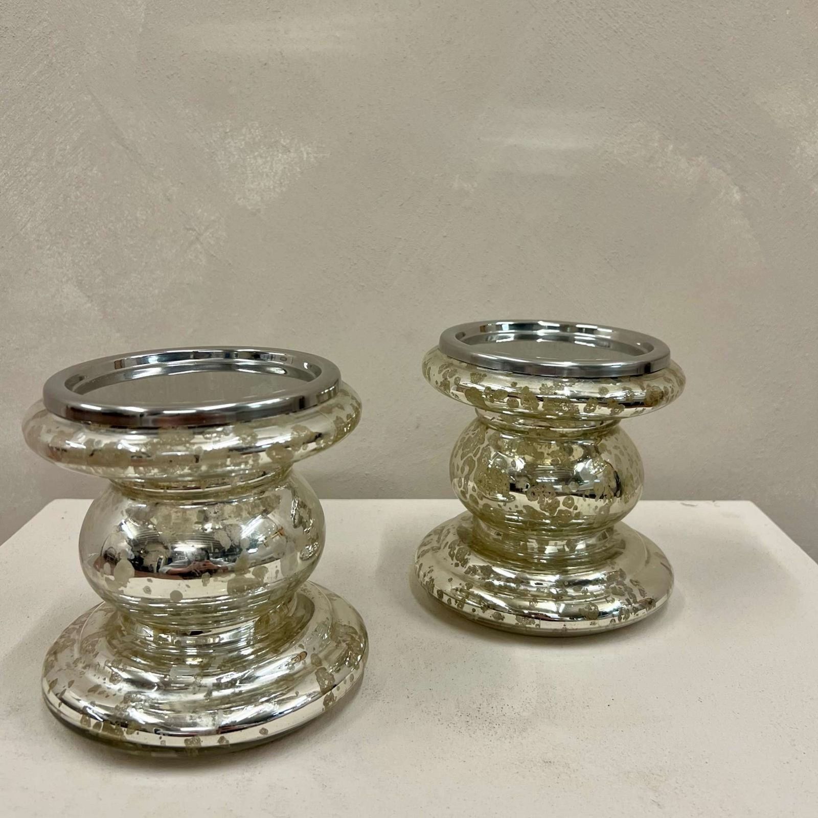 Pair Of Silvered Glass Candle Stands photo vintage