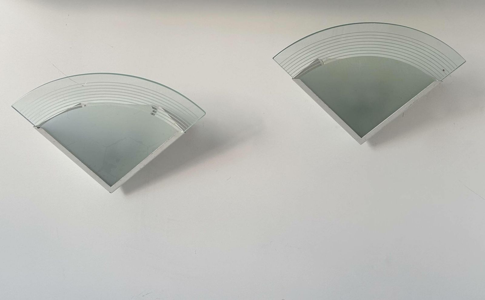 Pair Of Vintage Wall Lights, White Lacquered Metal And Sandblasted Glass, photo furniture
