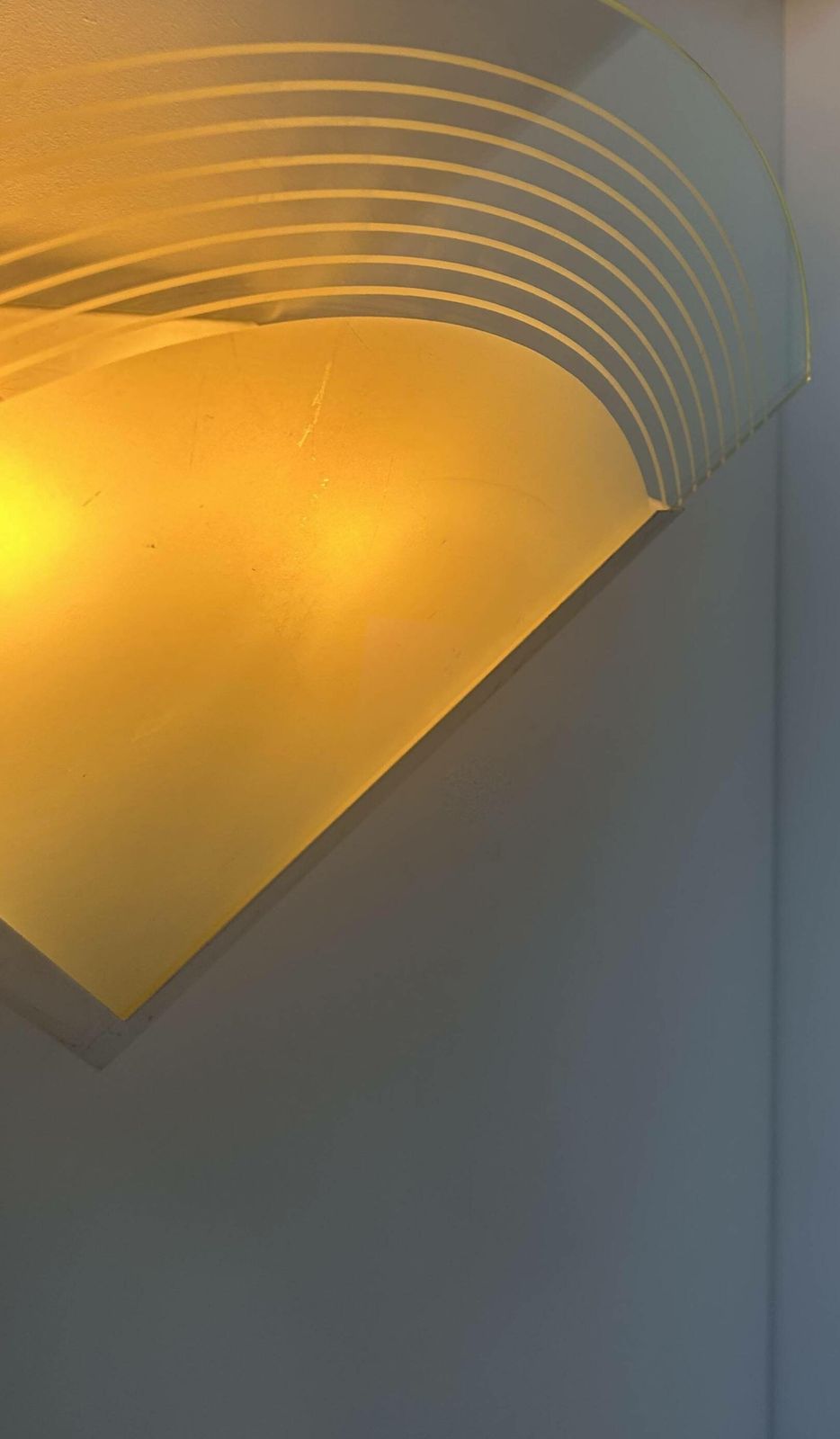 Pair Of Vintage Wall Lights, White Lacquered Metal And Sandblasted Glass, photo Lighting