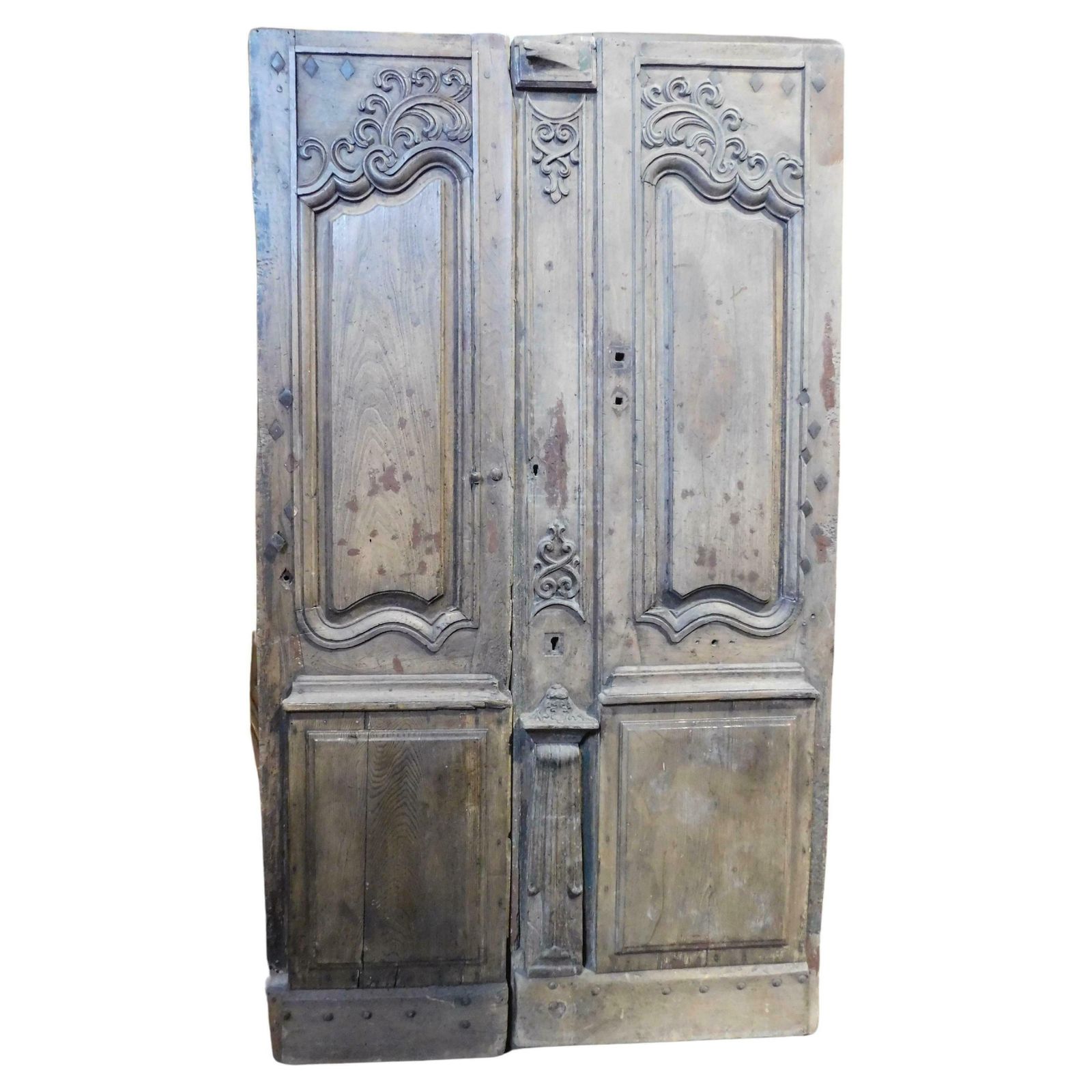 Entrance Door, Double Hinged Doorway With Wavy Carved Panels, Oak, France