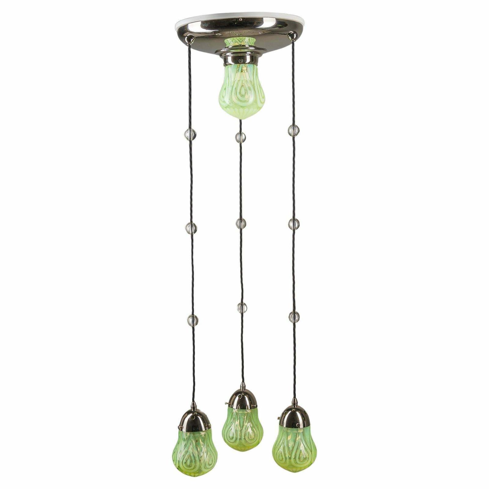 Art Deco Nickel Chandelier With Original Opaline Glass Shades Vienna 1920s photo vinterior