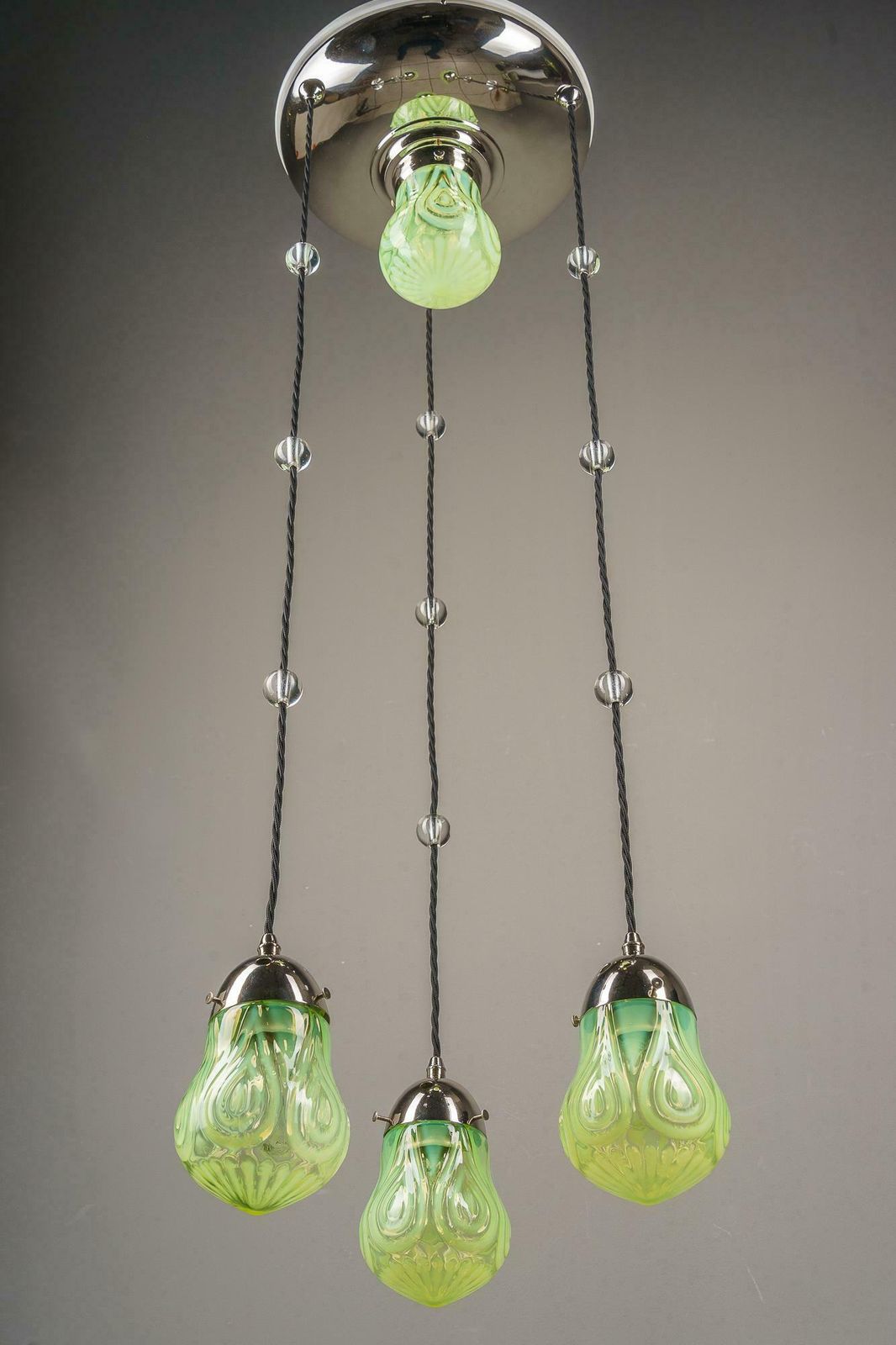 10464.0 Art Deco Nickel Chandelier With Original Opaline Glass Shades Vienna 1920s photo