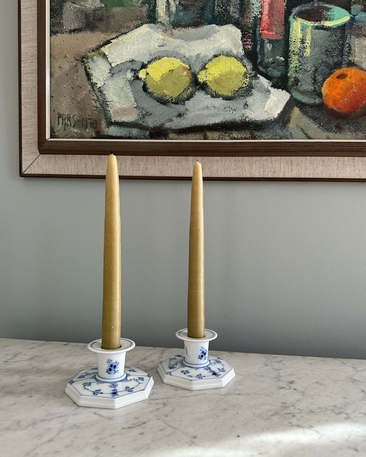 Pair Of Candle Holders "Musselmalet" From Royal Copenhagen photo for sale