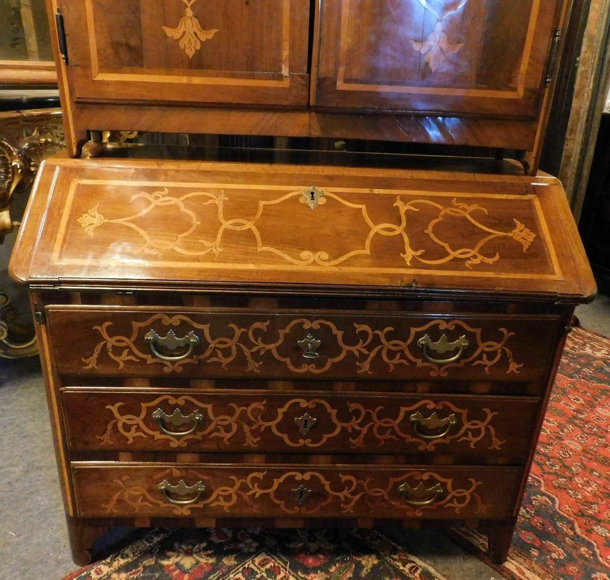 Trumeau Cabinet In Walnut Richly Inlaid, Italy photo vinterior