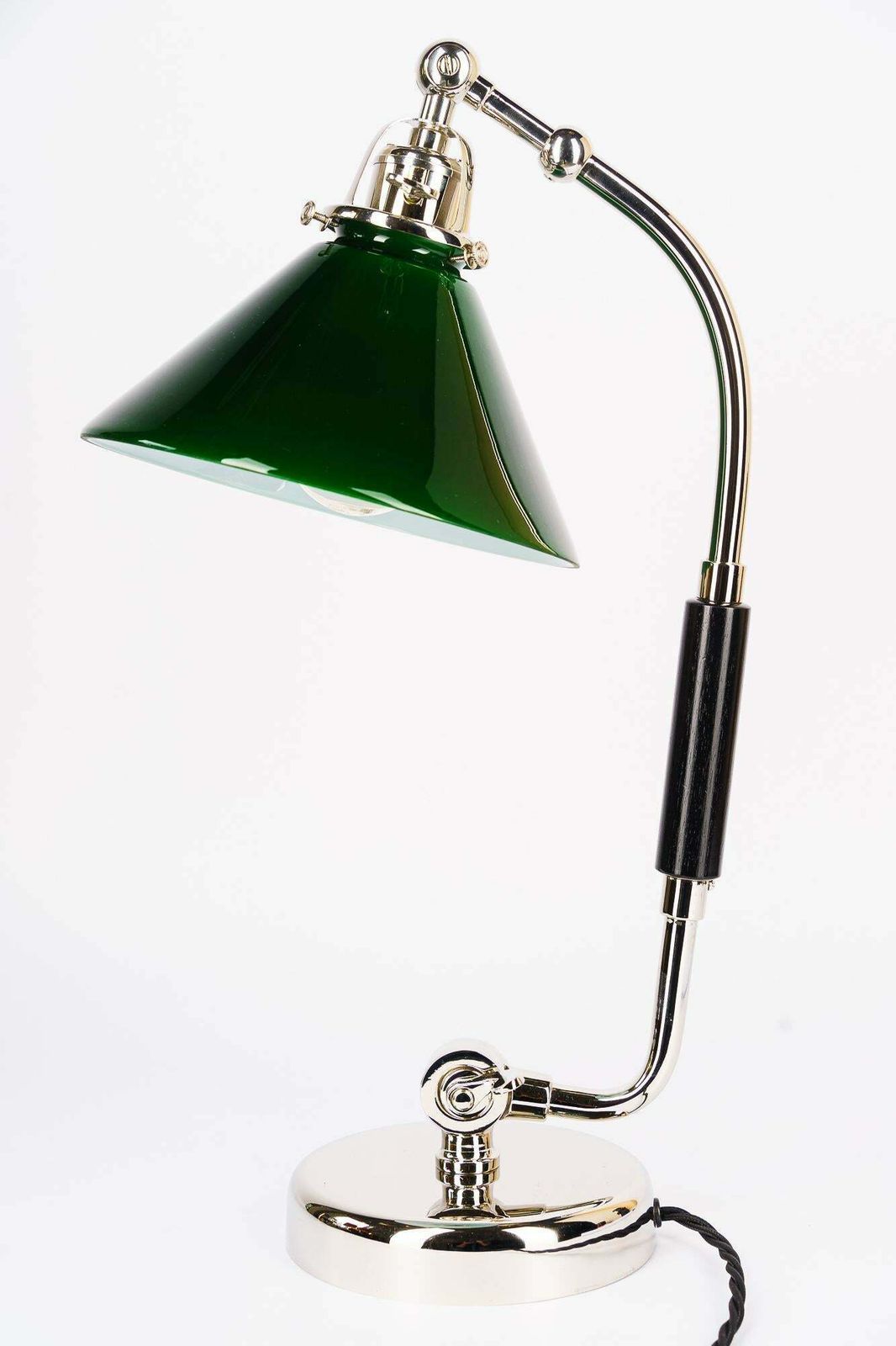 Swivelling Nickel Plated Art Deco Table Lamp With Green Glass Shade Vienna 1920s photo 828.0