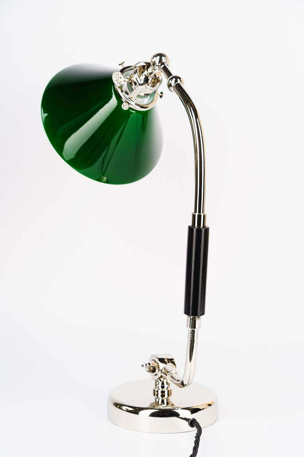 Swivelling Nickel Plated Art Deco Table Lamp With Green Glass Shade Vienna 1920s photo buy