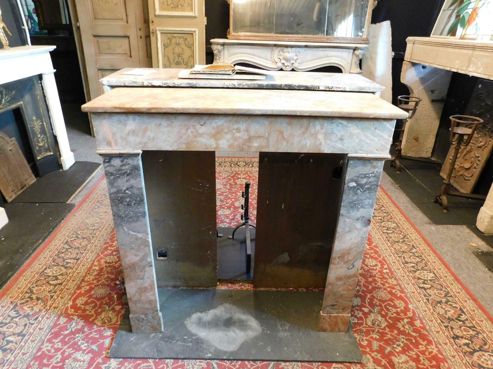 Fireplace Mantle In Gray And Pink Marble "Fior Di Pesco", Italy photo vintage