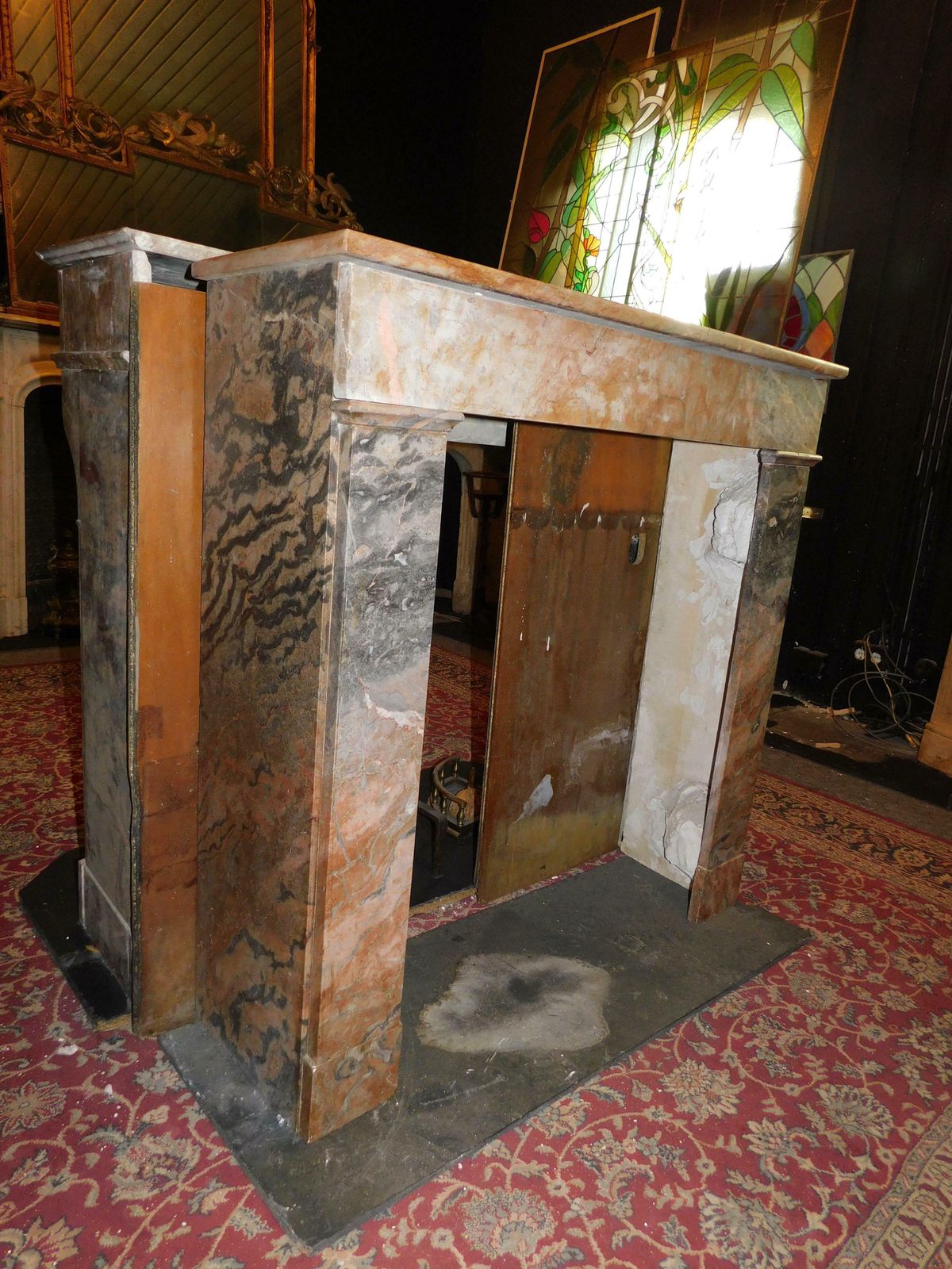 photo for sale Fireplace Mantle In Gray And Pink Marble "Fior Di Pesco", Italy
