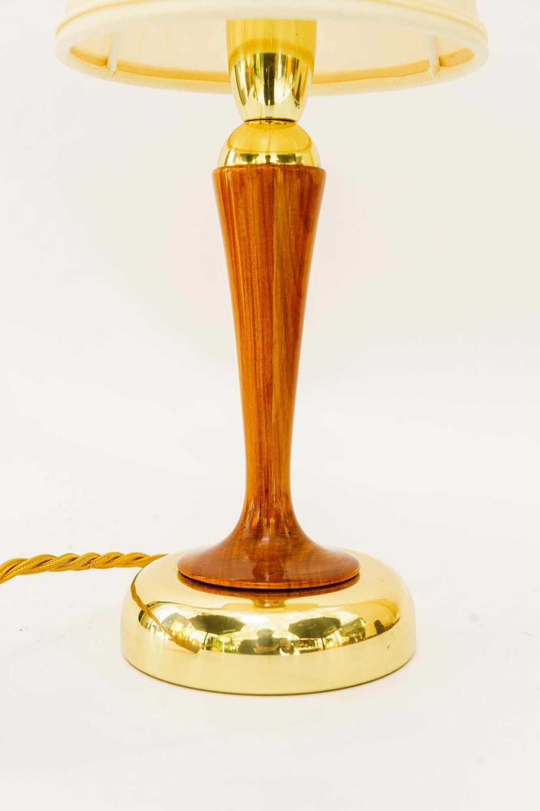 Rupert Nikoll Table Lamp With Cherry Wood And Fabric Shade Vienna Around 1950s photo for sale