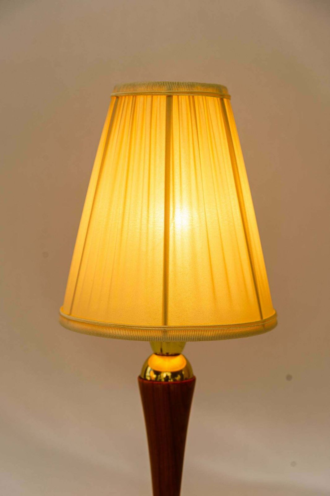 Rupert Nikoll Table Lamp With Cherry Wood And Fabric Shade Vienna Around 1950s photo vintage