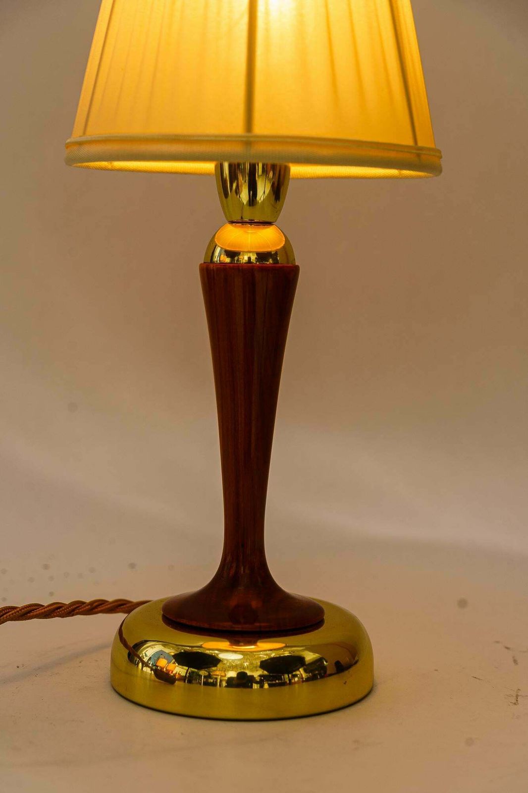 photo furniture Rupert Nikoll Table Lamp With Cherry Wood And Fabric Shade Vienna Around 1950s