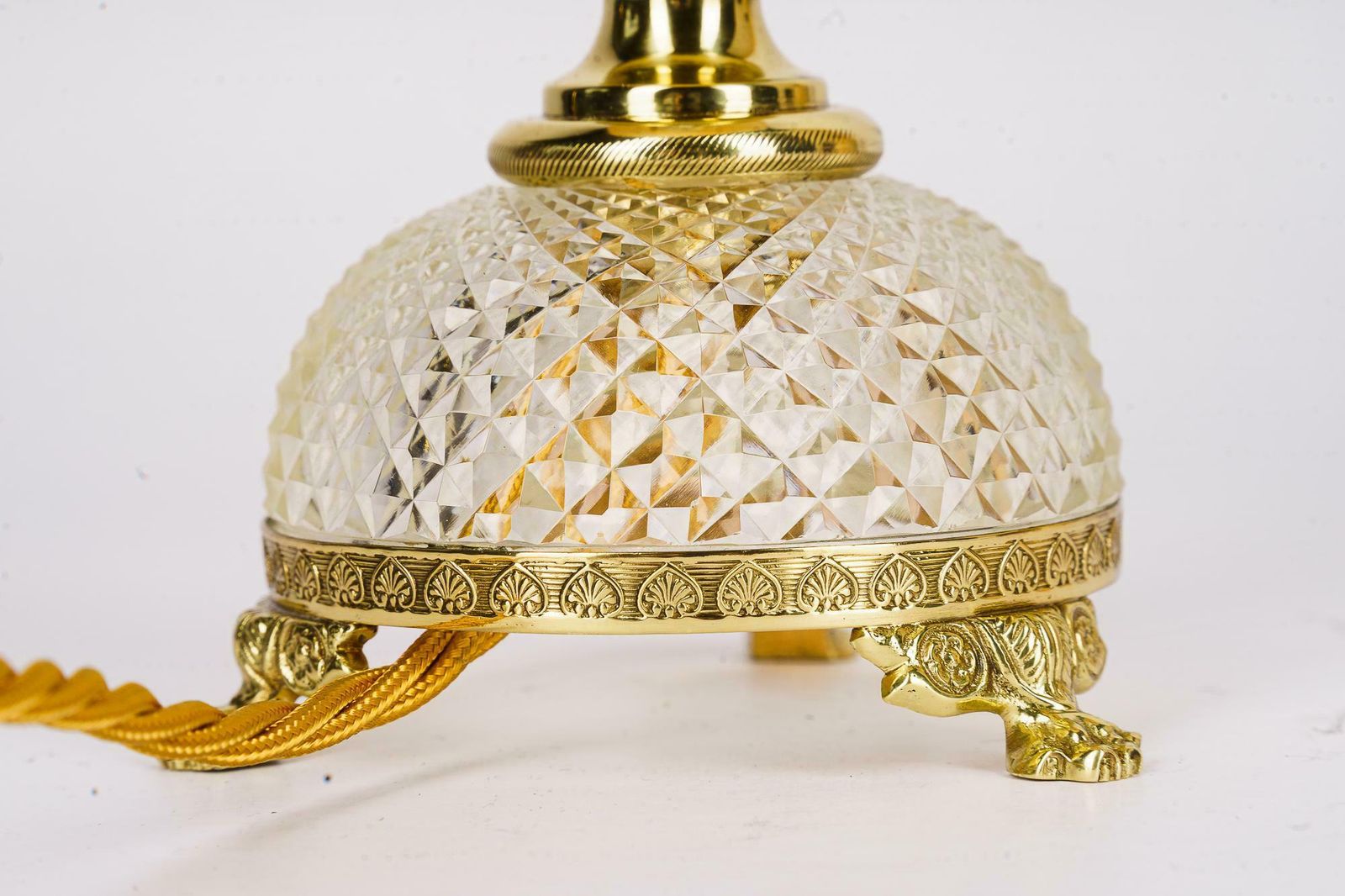Art Deco Fine Cut Glass Table Lamp With Fabric Shade Vienna Around 1920s photo for sale