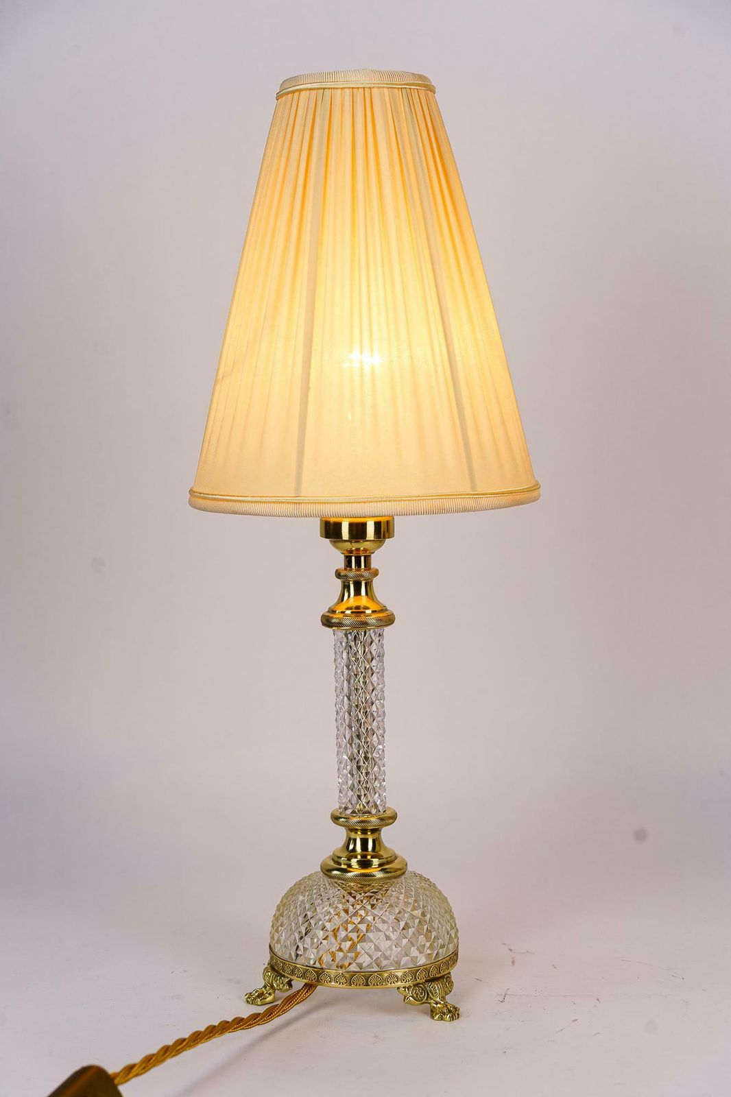 Art Deco Fine Cut Glass Table Lamp With Fabric Shade Vienna Around 1920s photo buy