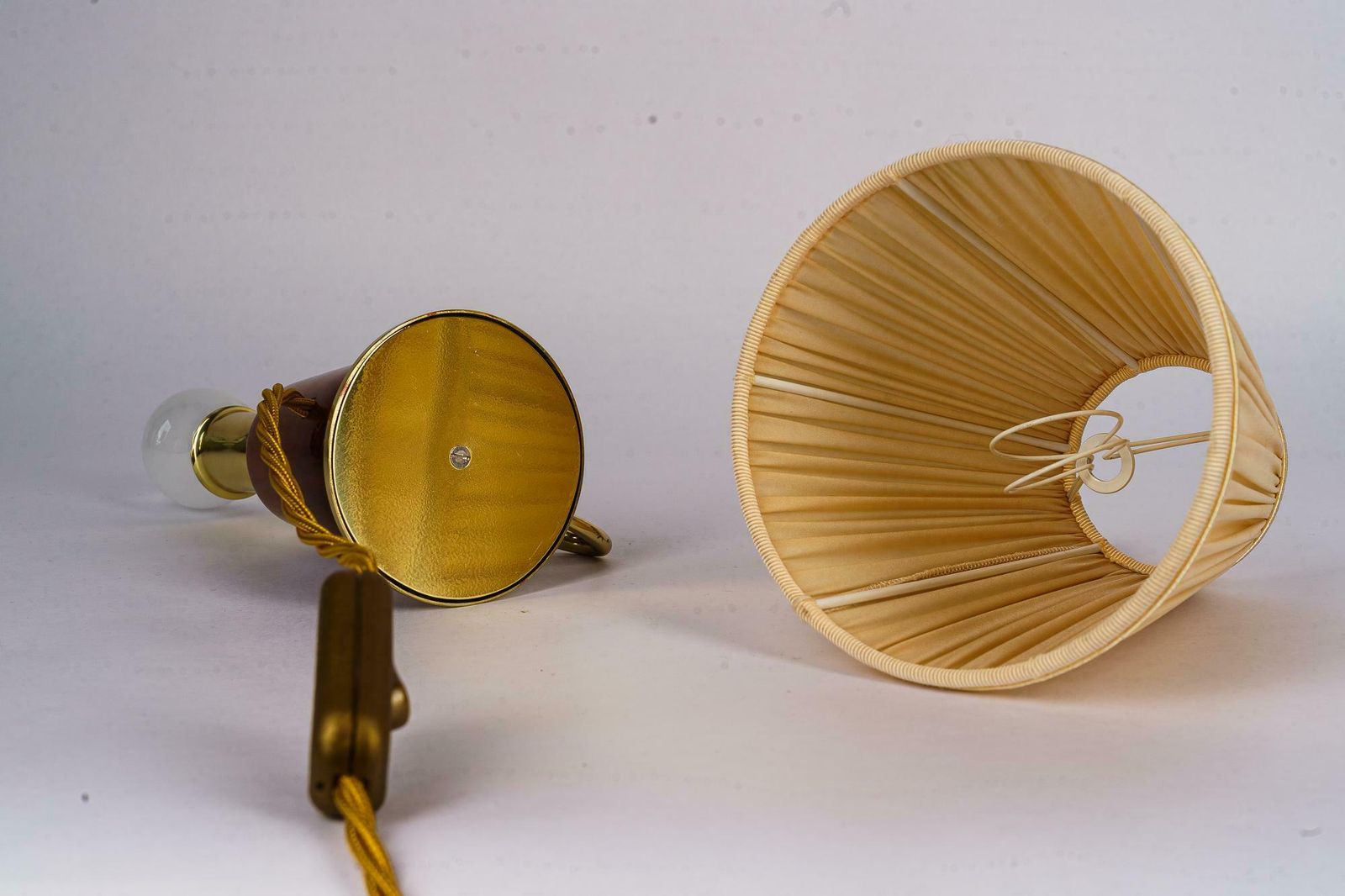 photo vinterior Rupert Nikoll Cherry Wood Table Lamp With Fabric Shade Vienna Around 1950s