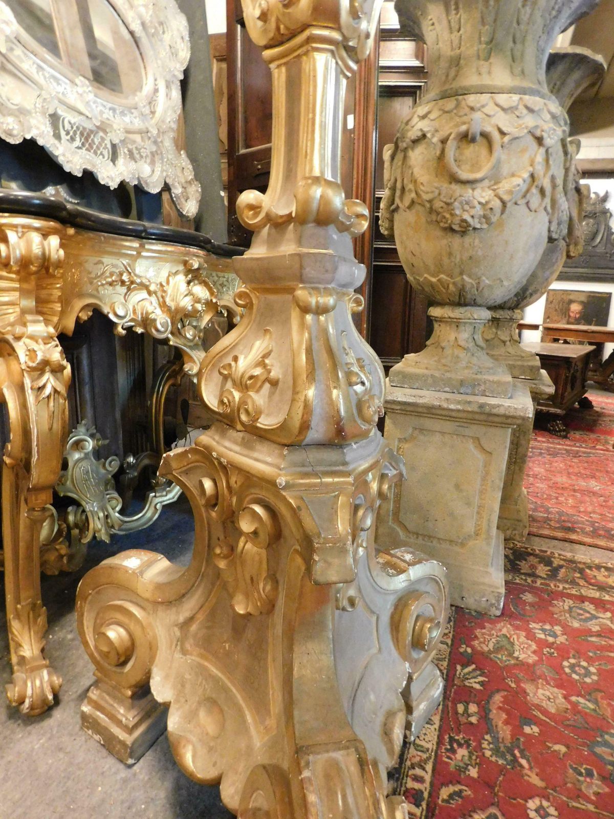 Antique Pair Of Big Gilded And Carved Wooden Candlesticks, Florence (Italy) photo for sale