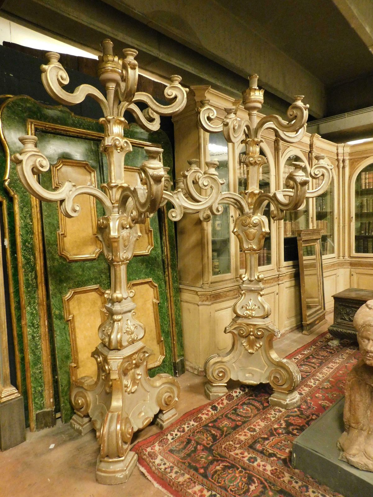 photo furniture Antique Pair Of Big Gilded And Carved Wooden Candlesticks, Florence (Italy)