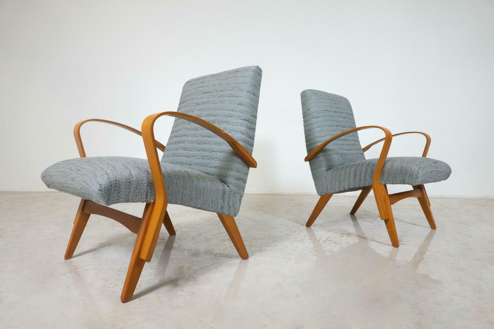 Mid Century Modern Pair Of Armchairs, 1950s, Czech Republic (New Uphostery) photo for sale