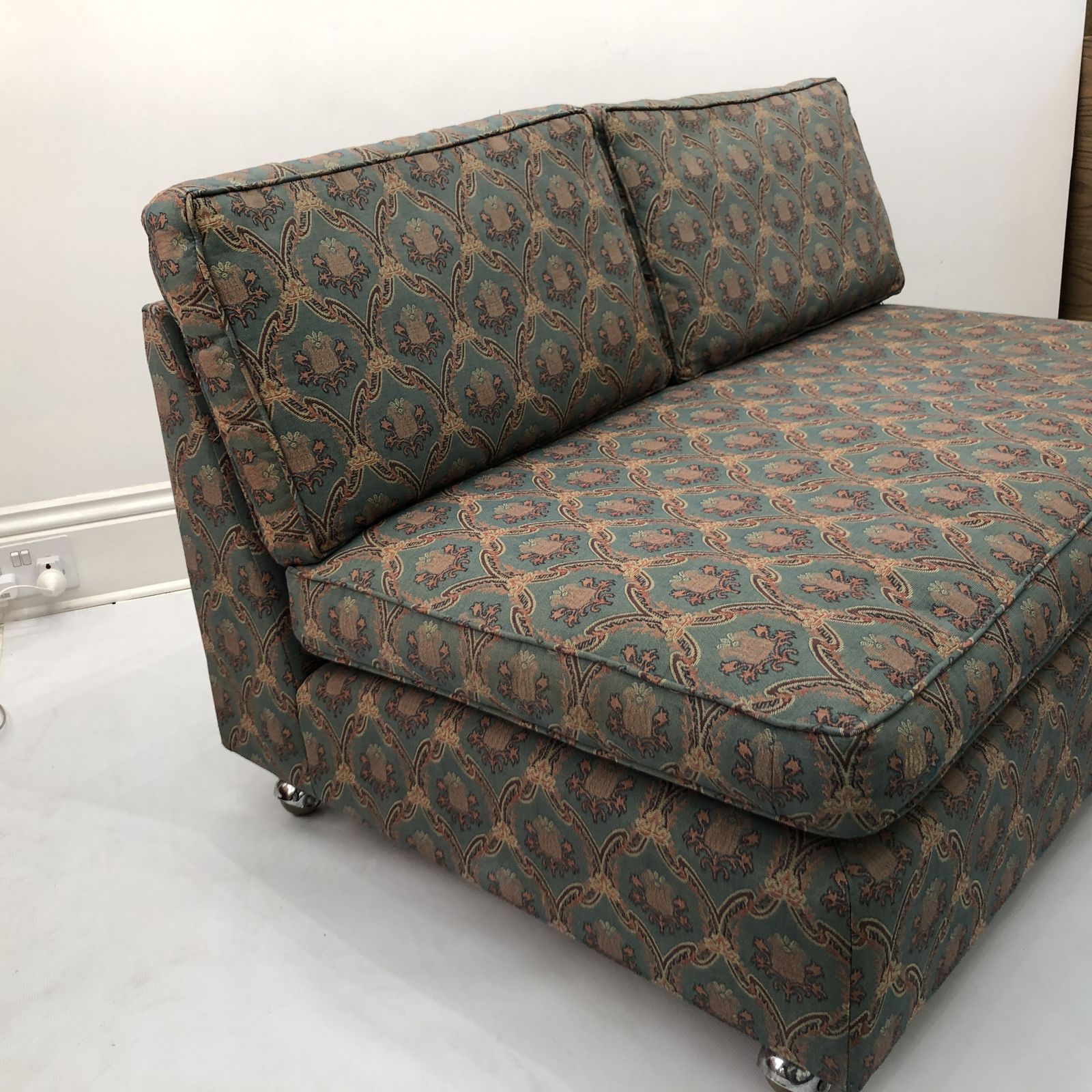 Low Tuxedo Two Seater Sofa On Wheels Mid Century Modern Settee 1960s Multicolour photo vintage