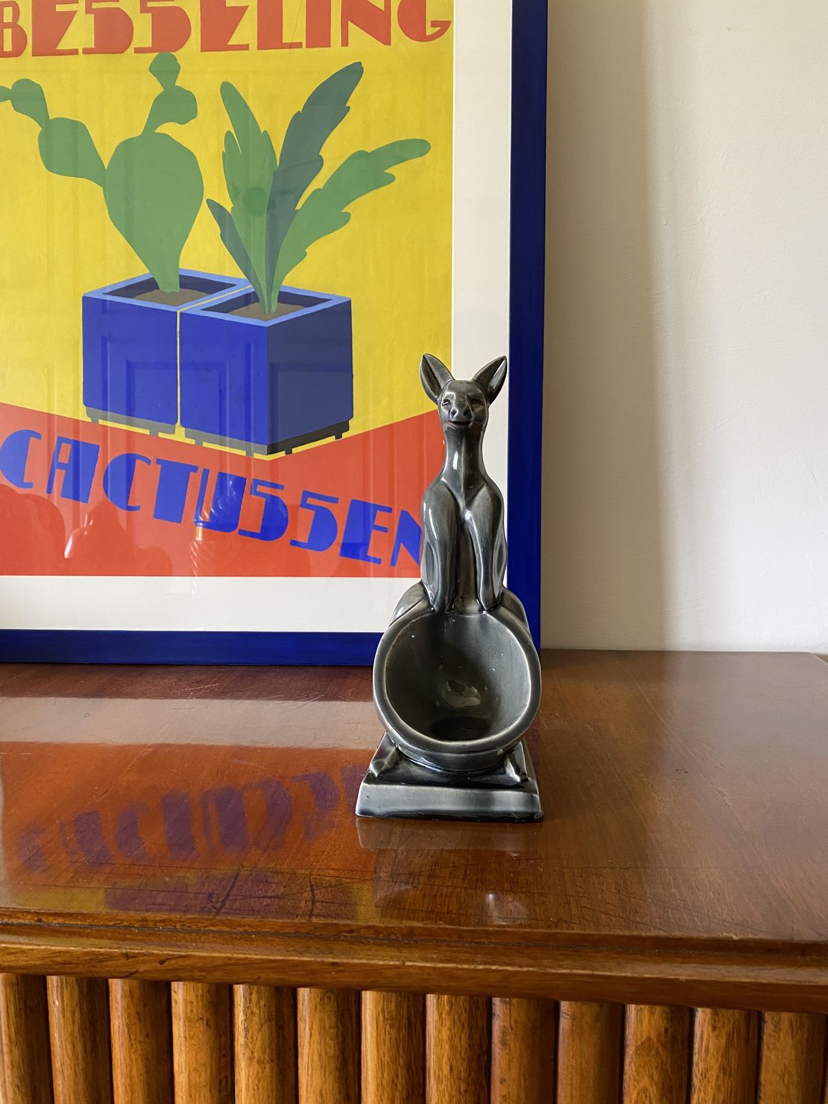 Art Deco Kangaroo Ceramic Vide Poche, Aladin France 1940s photo buy