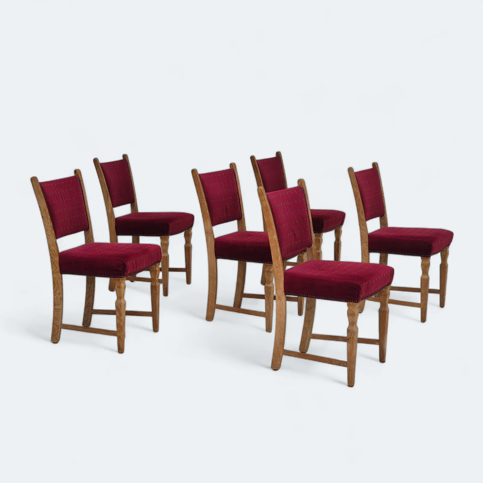 Jaren 1970 – Set Van 6 Deense Eetkamerstoelen, Zeer Goede Staat, Eikenhout.