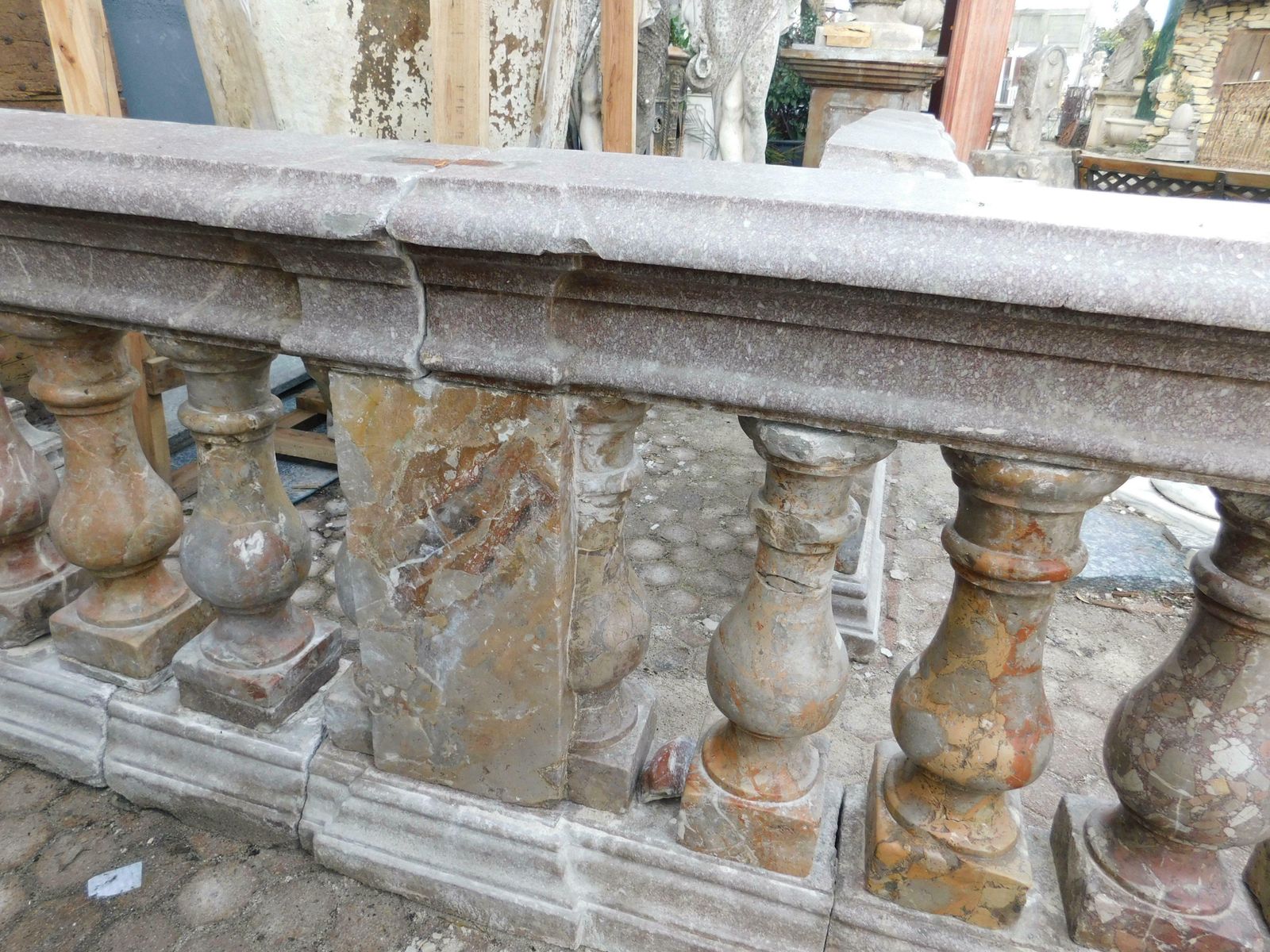 Pair Of Pink Marble Balustrade Railings, With Sculpted Columns, Italy photo buy
