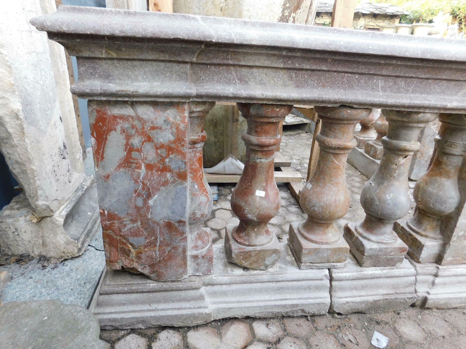 photo furniture Pair Of Pink Marble Balustrade Railings, With Sculpted Columns, Italy